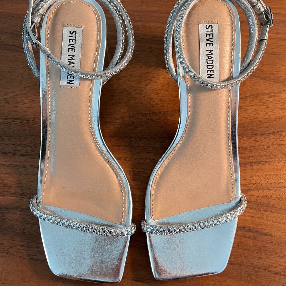 Steve Madden Hurrah Sandal - Silver Metallic with Rhinestones